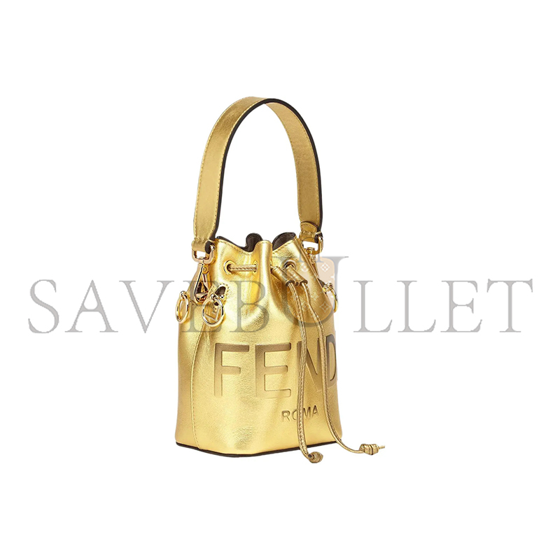 F**di mon tresor mini leather bucket bag in gold 8bs010ak61f1gnn (18*12*10m)